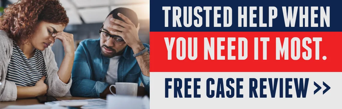 Illustration of wrongful death lawyers, with text reading: “Trusted help when you need it most” and a link offering a free case review.